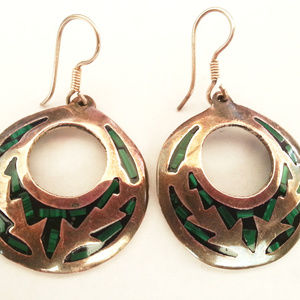 Sterling Silver Earrings w/ Malachite. Like New.